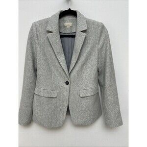 Loft Grey Herringbone Jacket Blazer, Elbow Patch, Ann Taylor, Woman’s Size 2